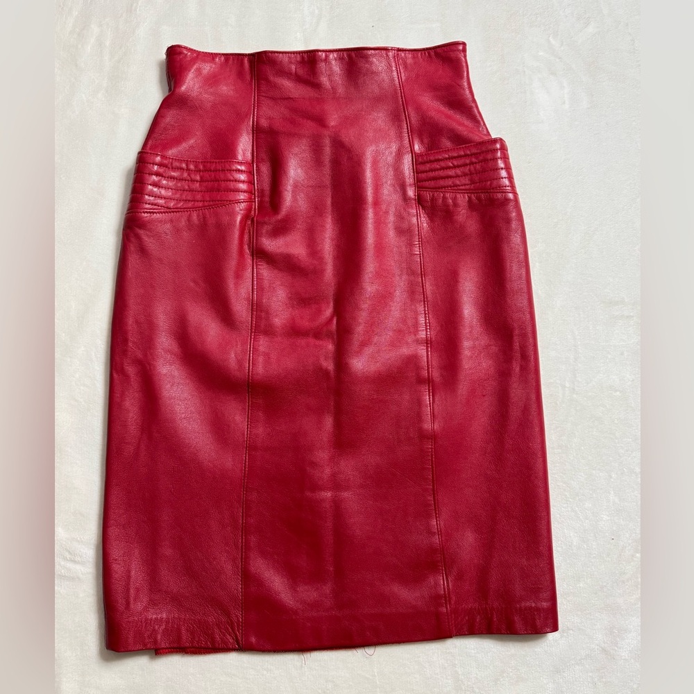 Corset Waist Red Leather Skirt